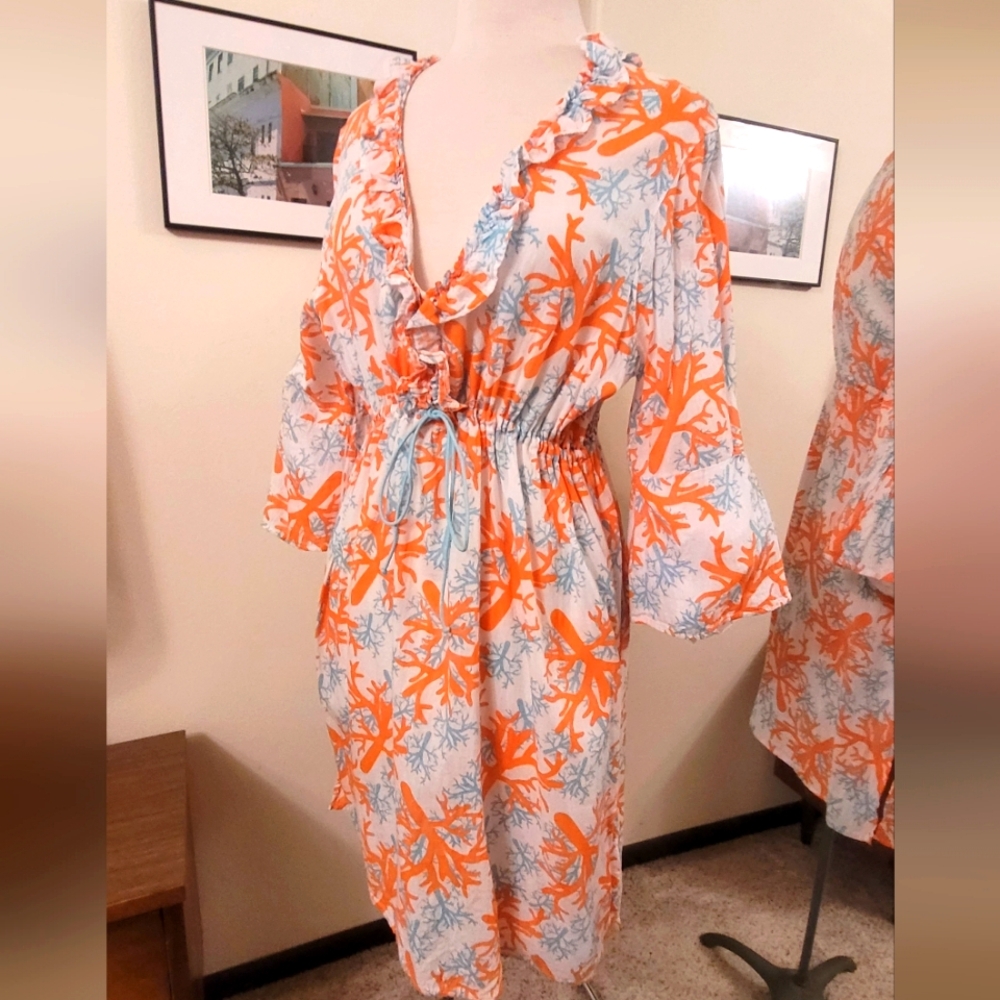 Mud Pie Vibrant Coral Print Cover Up